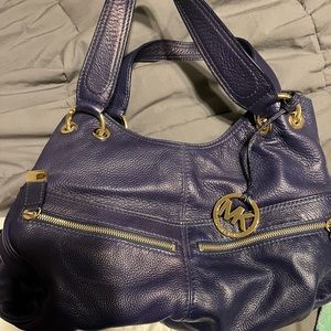 MICHAEL Michael Kors Deep Purple Leather Shoulder Bag with Gold Hardware